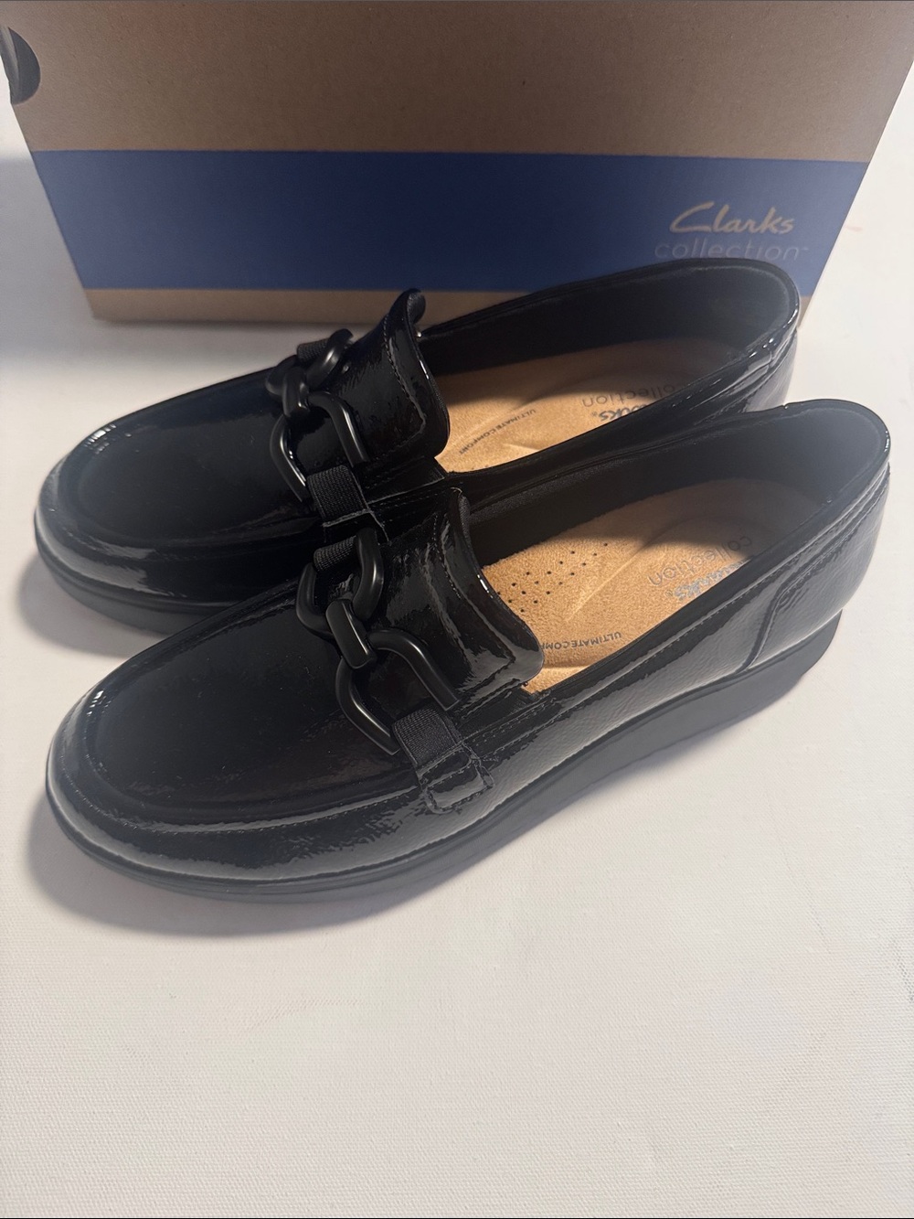Clarks Loafers Womens 10 Black Patent Platform